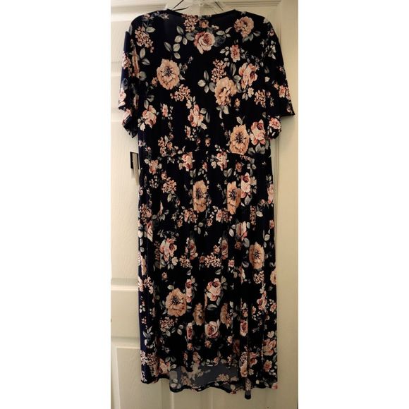 Signature x Robbie Bee Women's Plus Sz 2XL Navy Floral Print Midi Wrap Dress - Picture 2 of 12